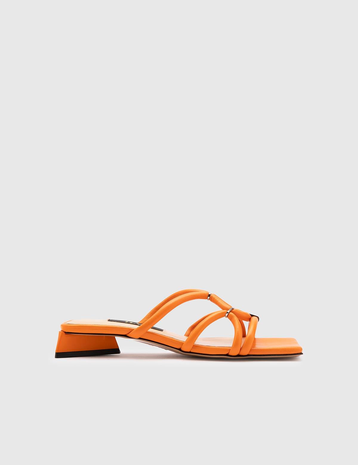 Olono Orange Leather Women's Heeled Slide