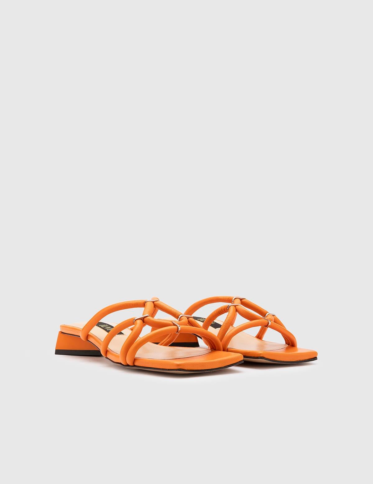 Olono Orange Leather Women's Heeled Slide
