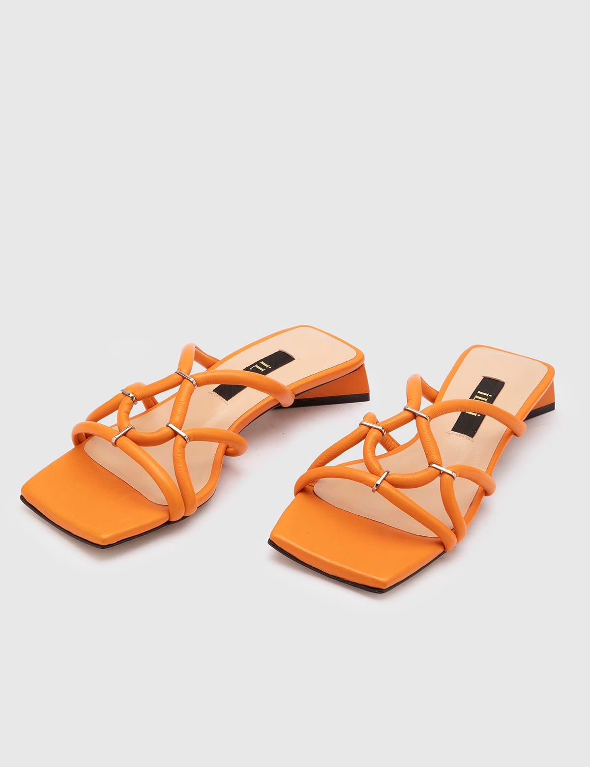 Olono Orange Leather Women's Heeled Slide