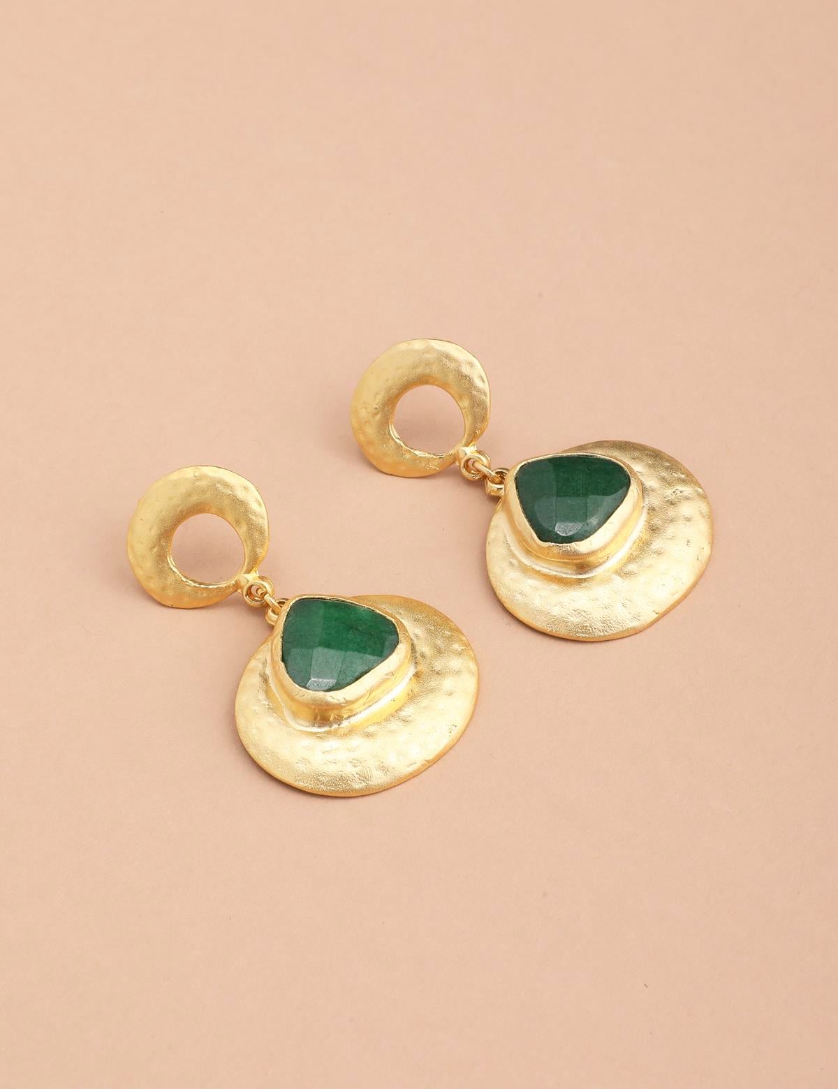 Palmina Gold Women's Earrings with Green Stones