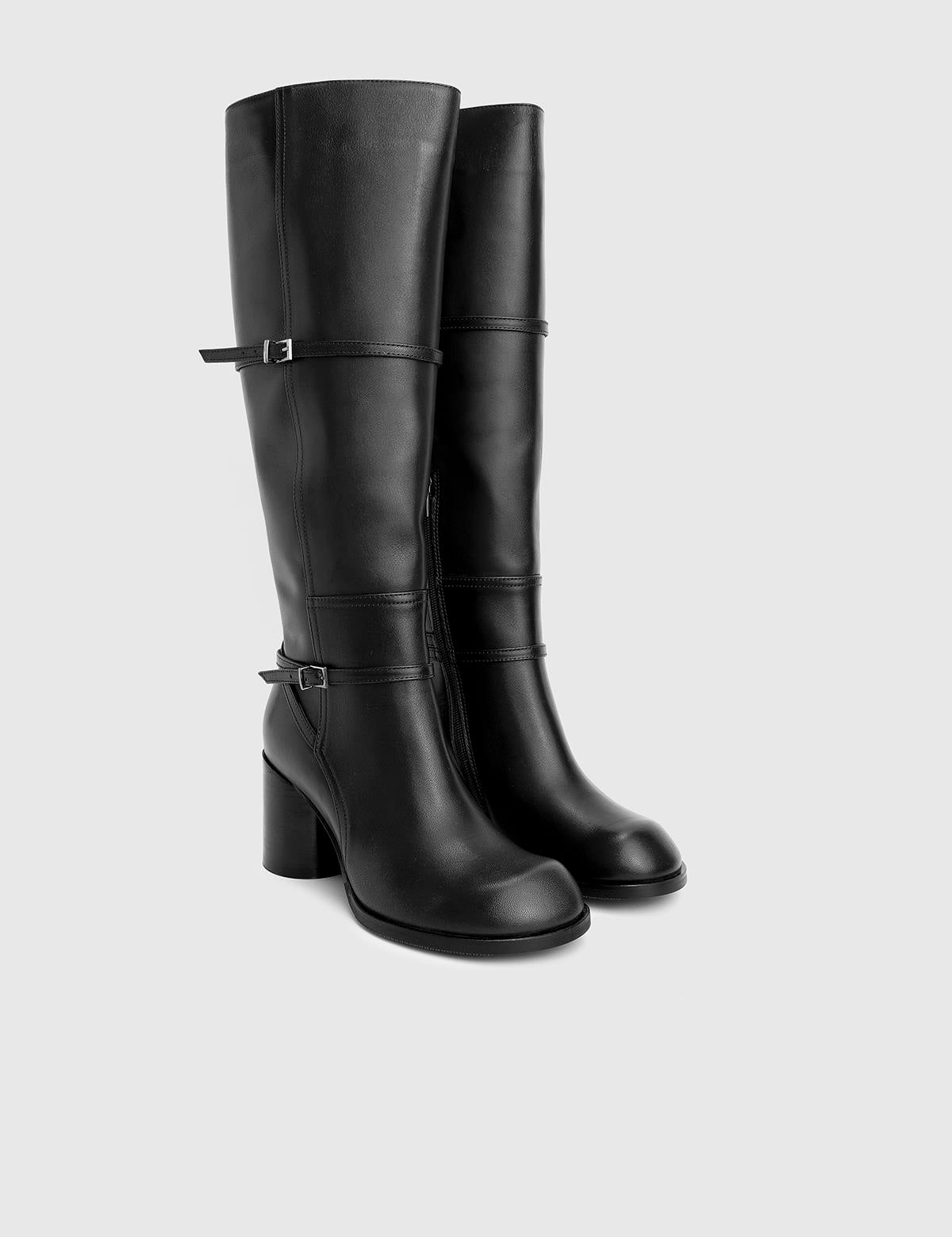 Perite Black Leather Women's Heeled High Boot