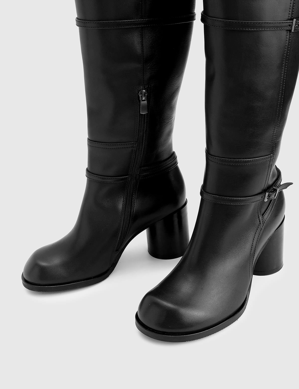 Perite Black Leather Women's Heeled High Boot