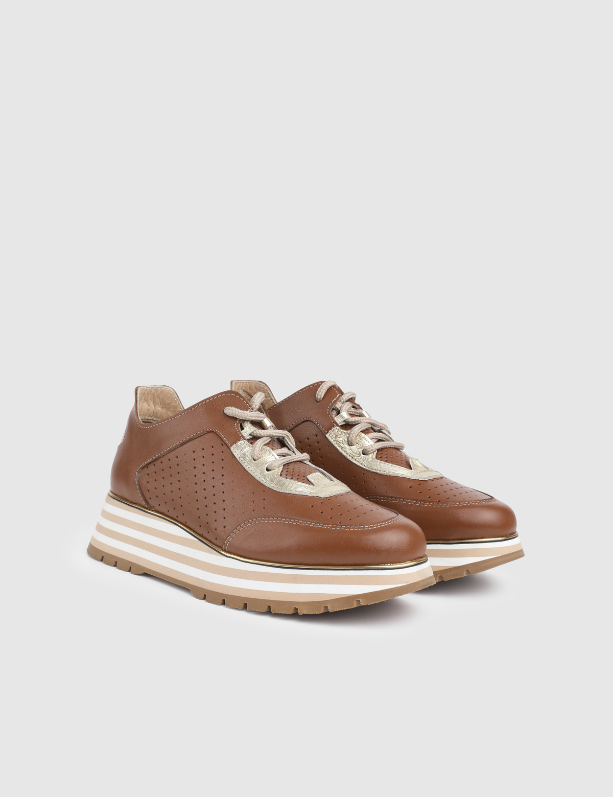 Pietrini Saddle Brown Leather Women's Sneaker