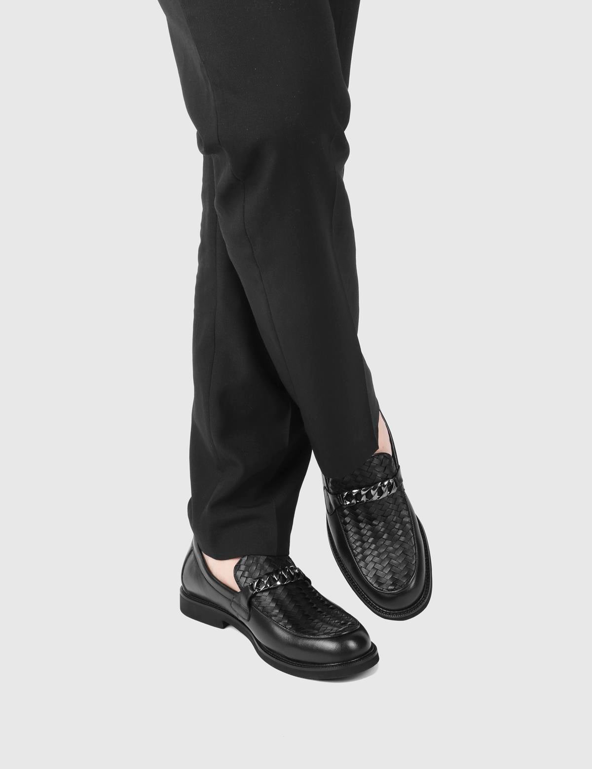 Polten Black Leather Men's Classic Shoe