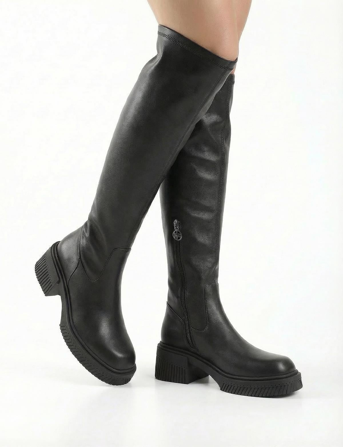 Portia Black Leather Women's Stretch High Boot