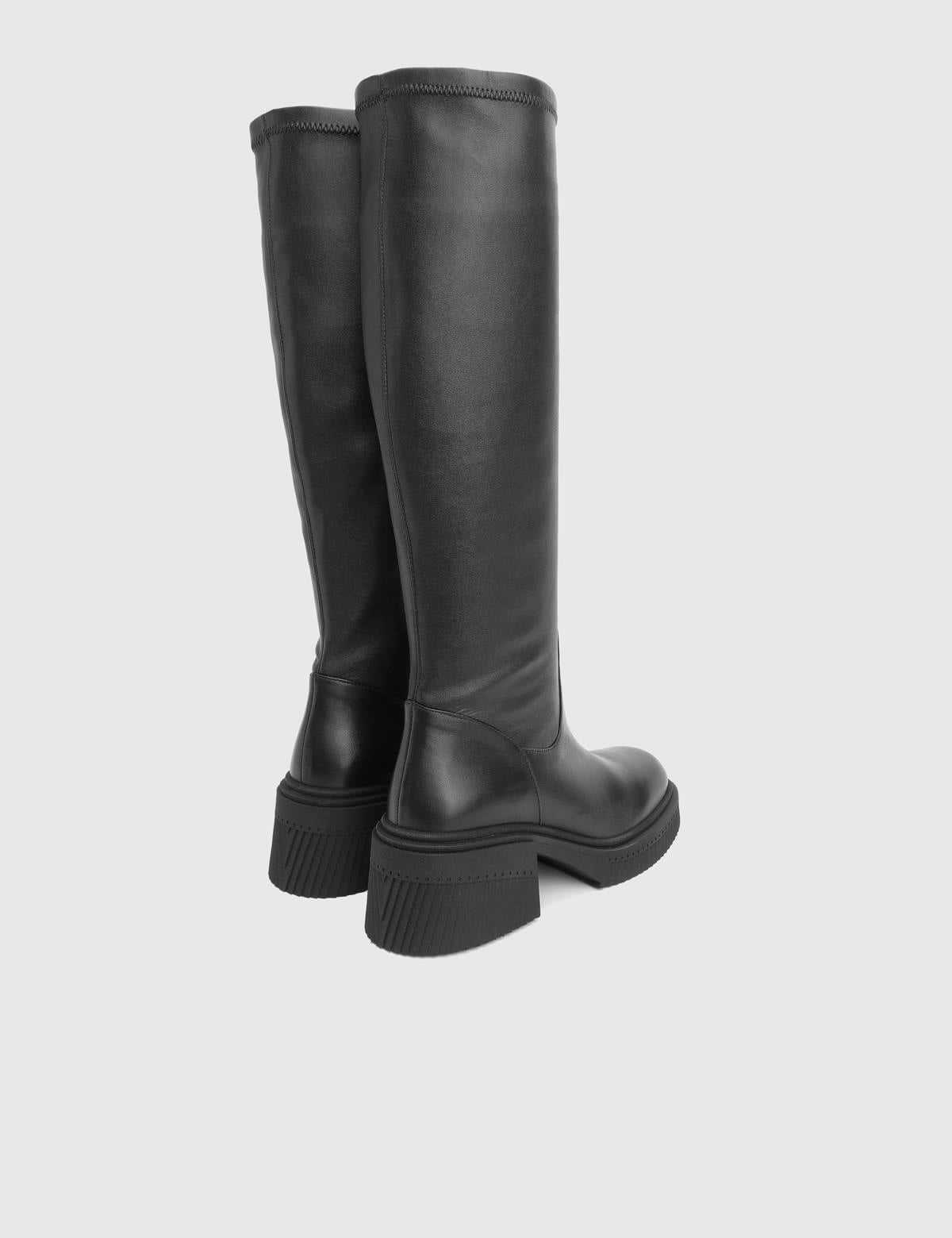 Portia Black Suede Leather Women's Stretch High Boot
