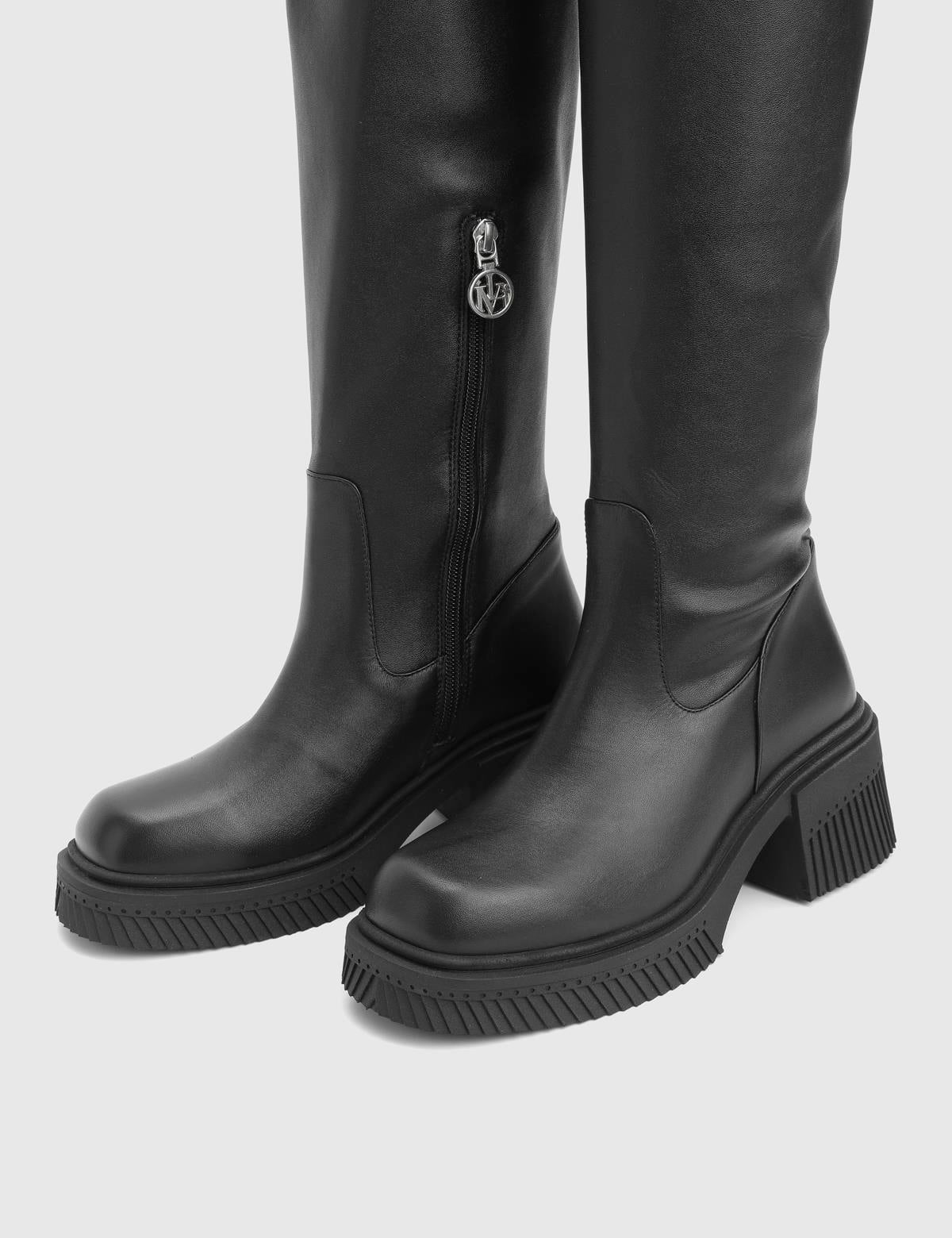 Portia Black Suede Leather Women's Stretch High Boot