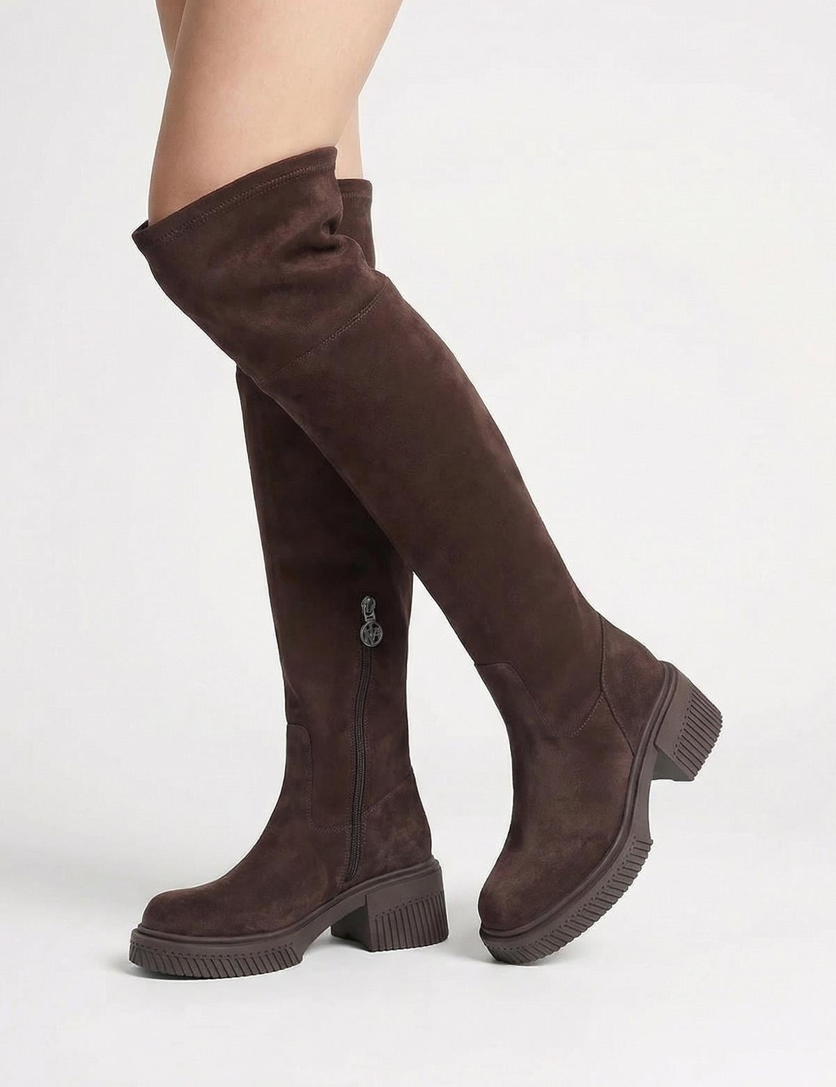 Portia Brown Suede Leather Women's Stretch High Boot