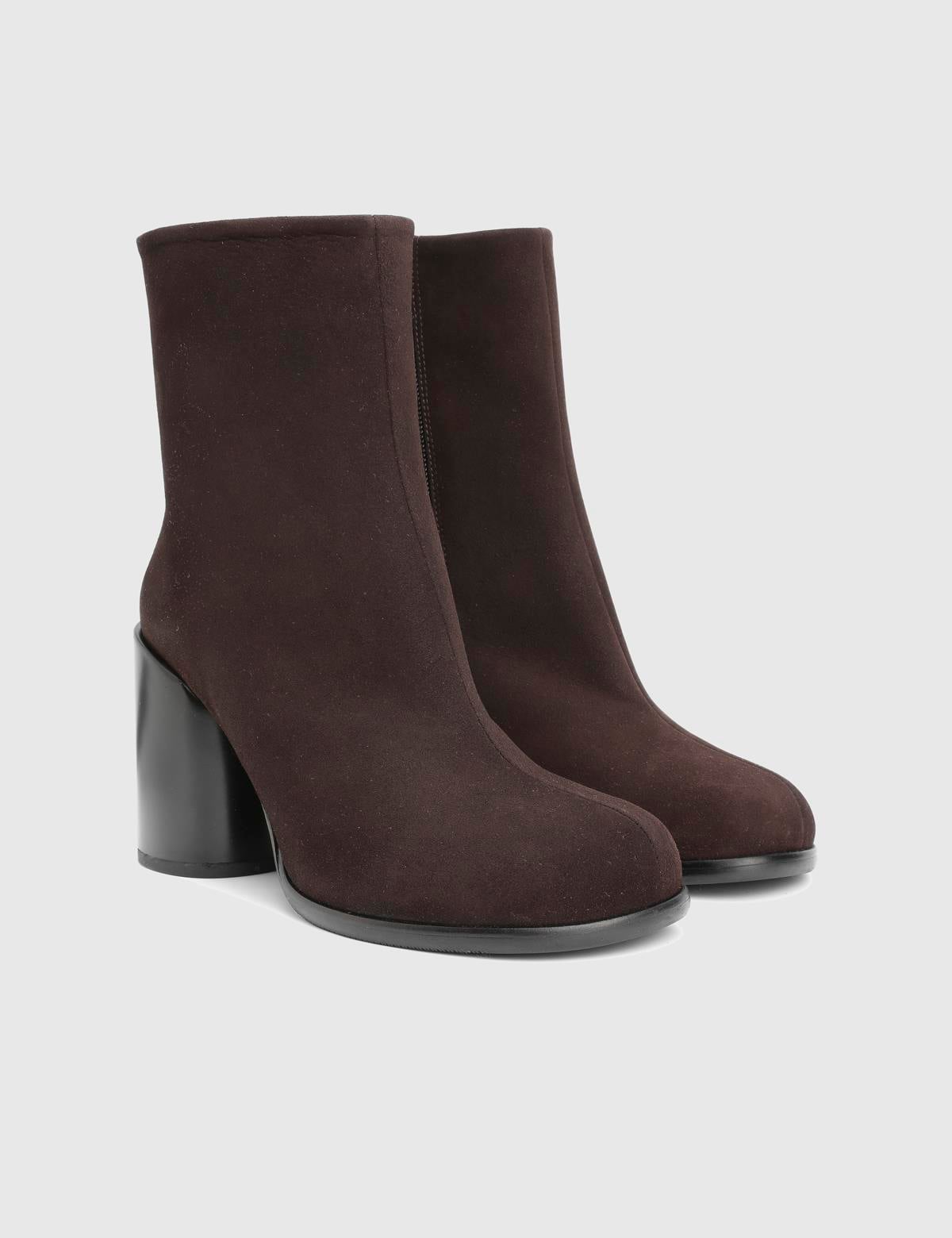 Rabit Brown Suede Leather Women's Heeled Boot