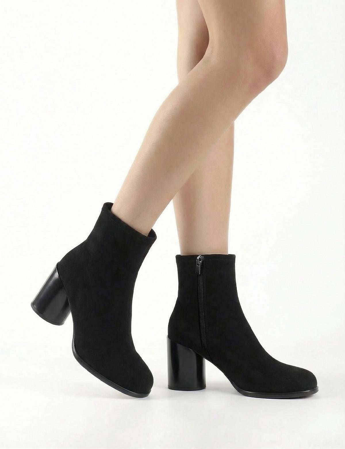 Rabit Black Suede Leather Women's Heeled Boot
