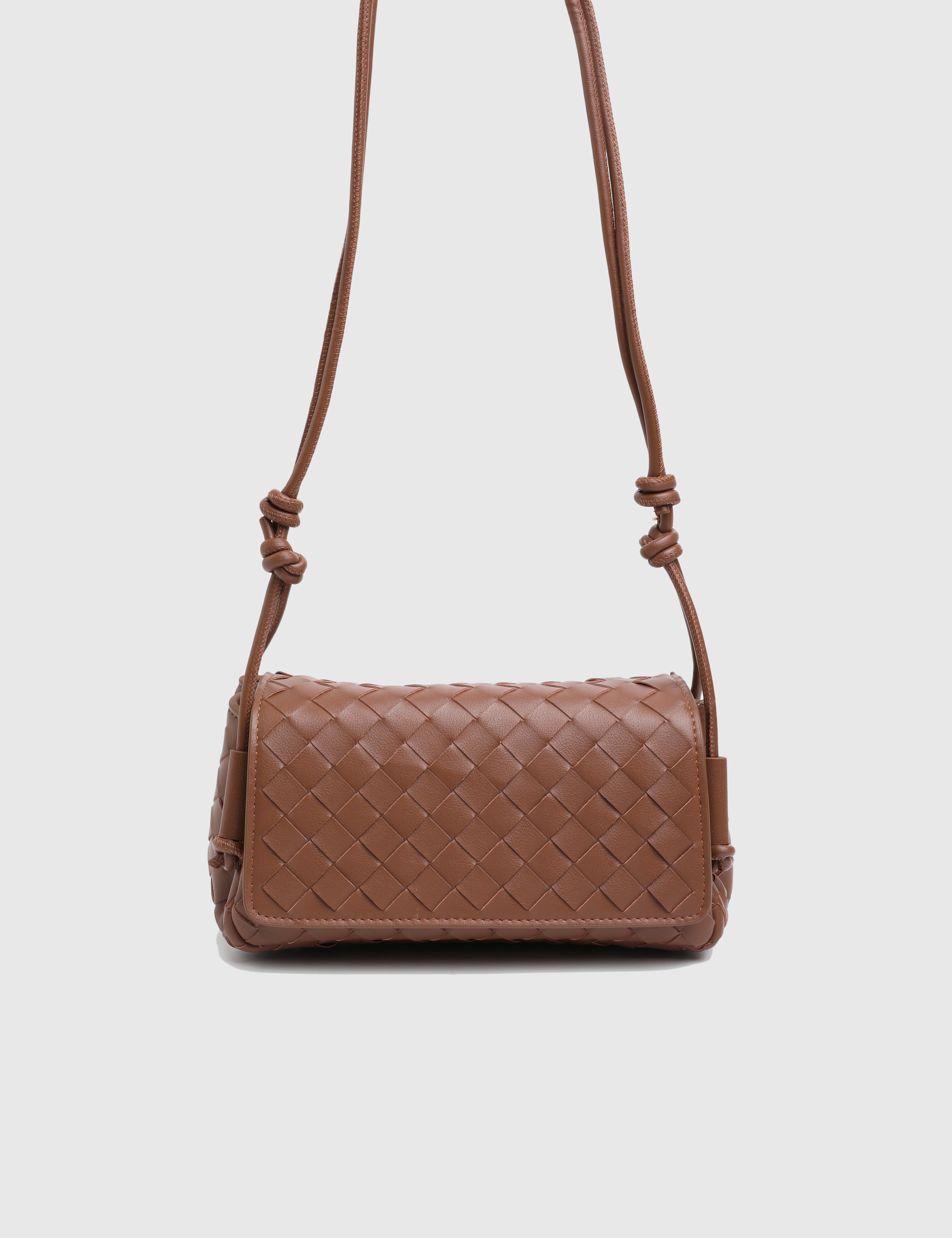 Revina Saddle Brown Woven Leather Women's Shoulder Bag