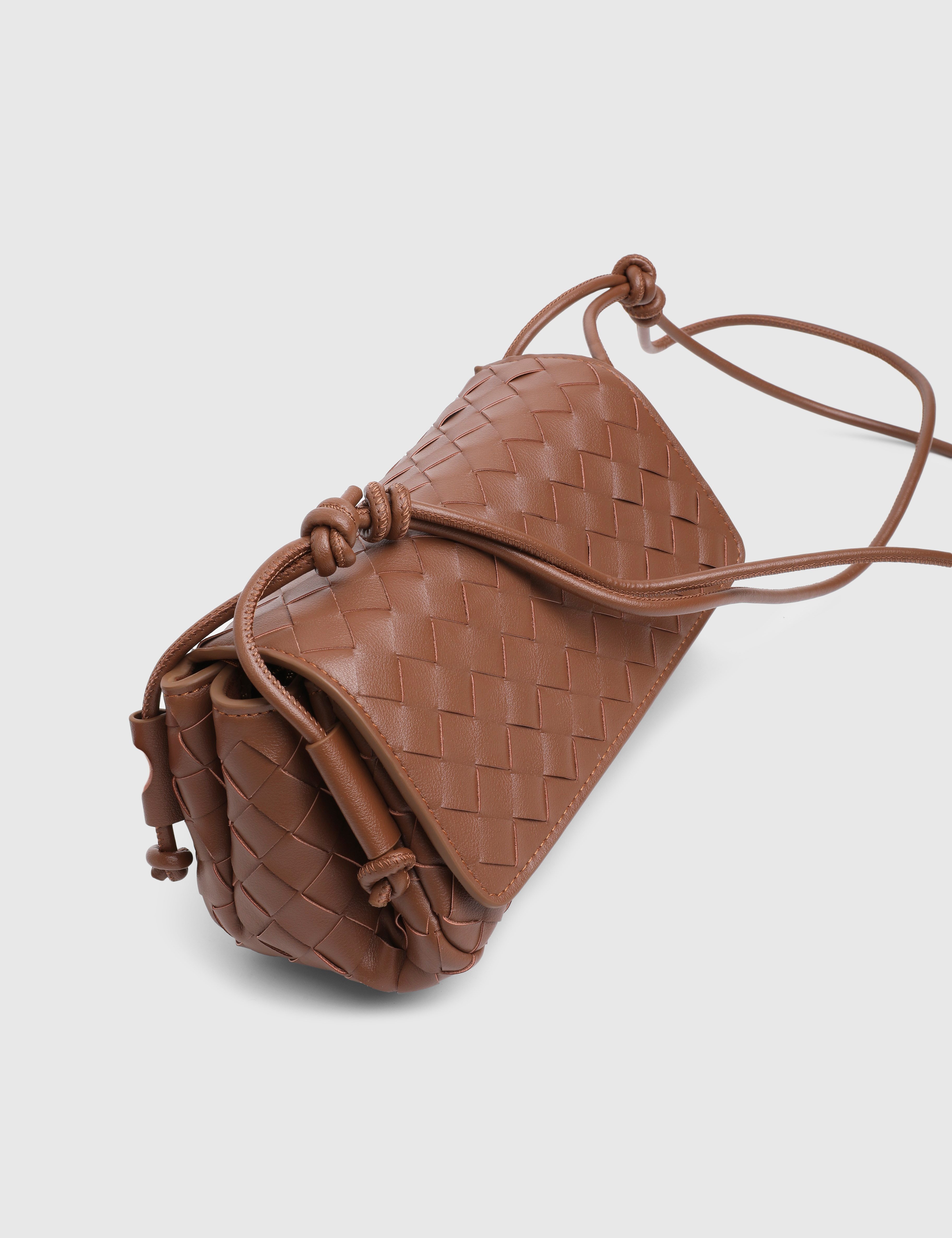 Revina Saddle Brown Woven Leather Women's Shoulder Bag