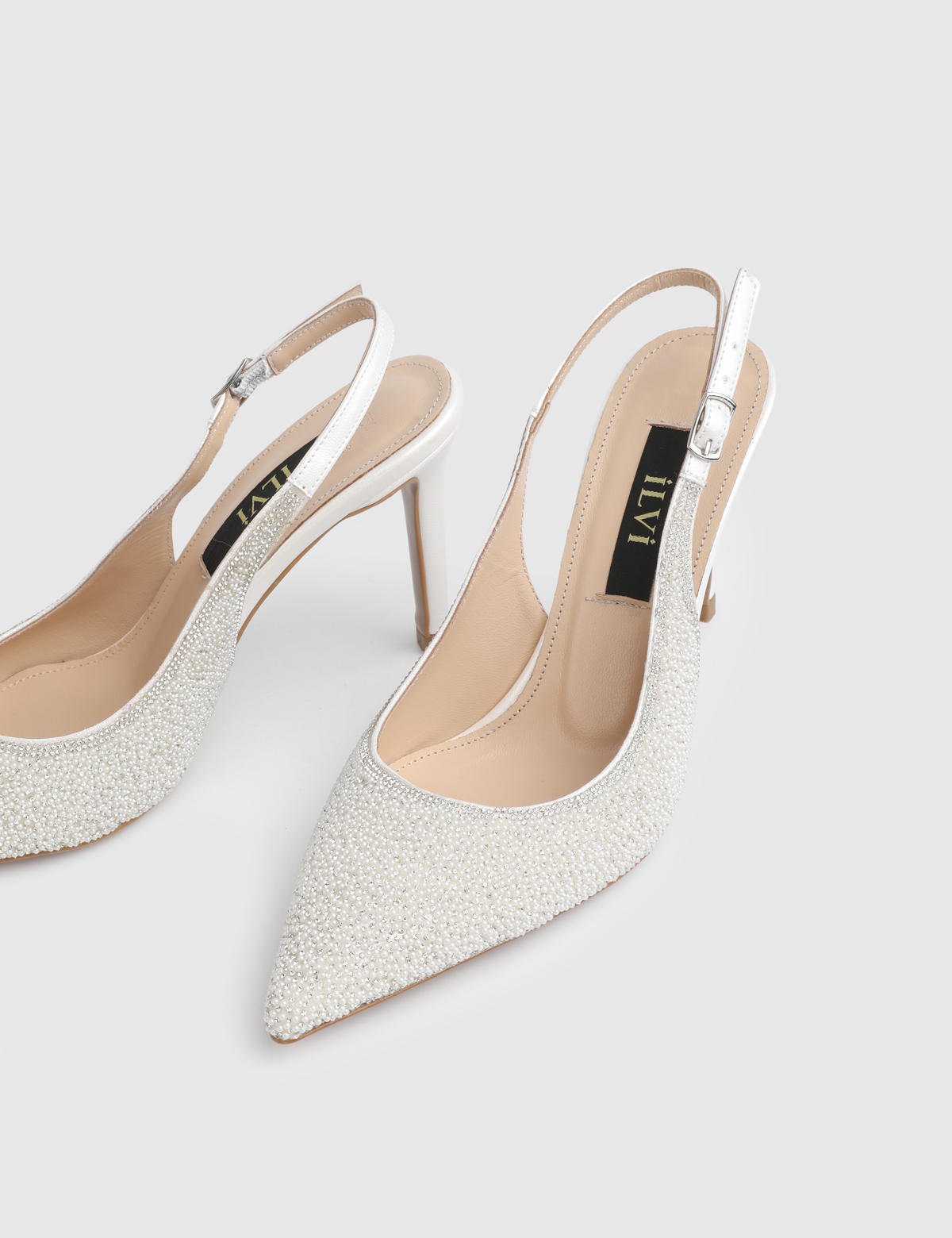 Rilva White Women's Heeled Sandal with Stones