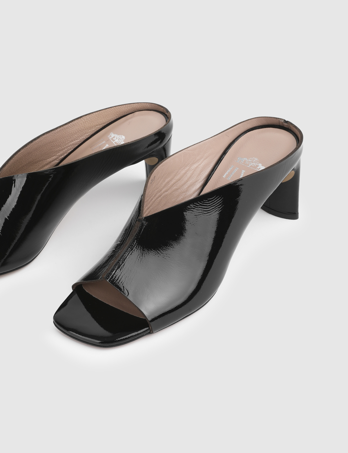 Riora Black Patent Leather Women's Heeled Slide