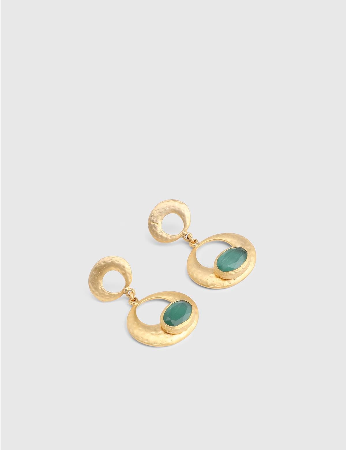 Risina Gold Women's Earrings with Green Stones