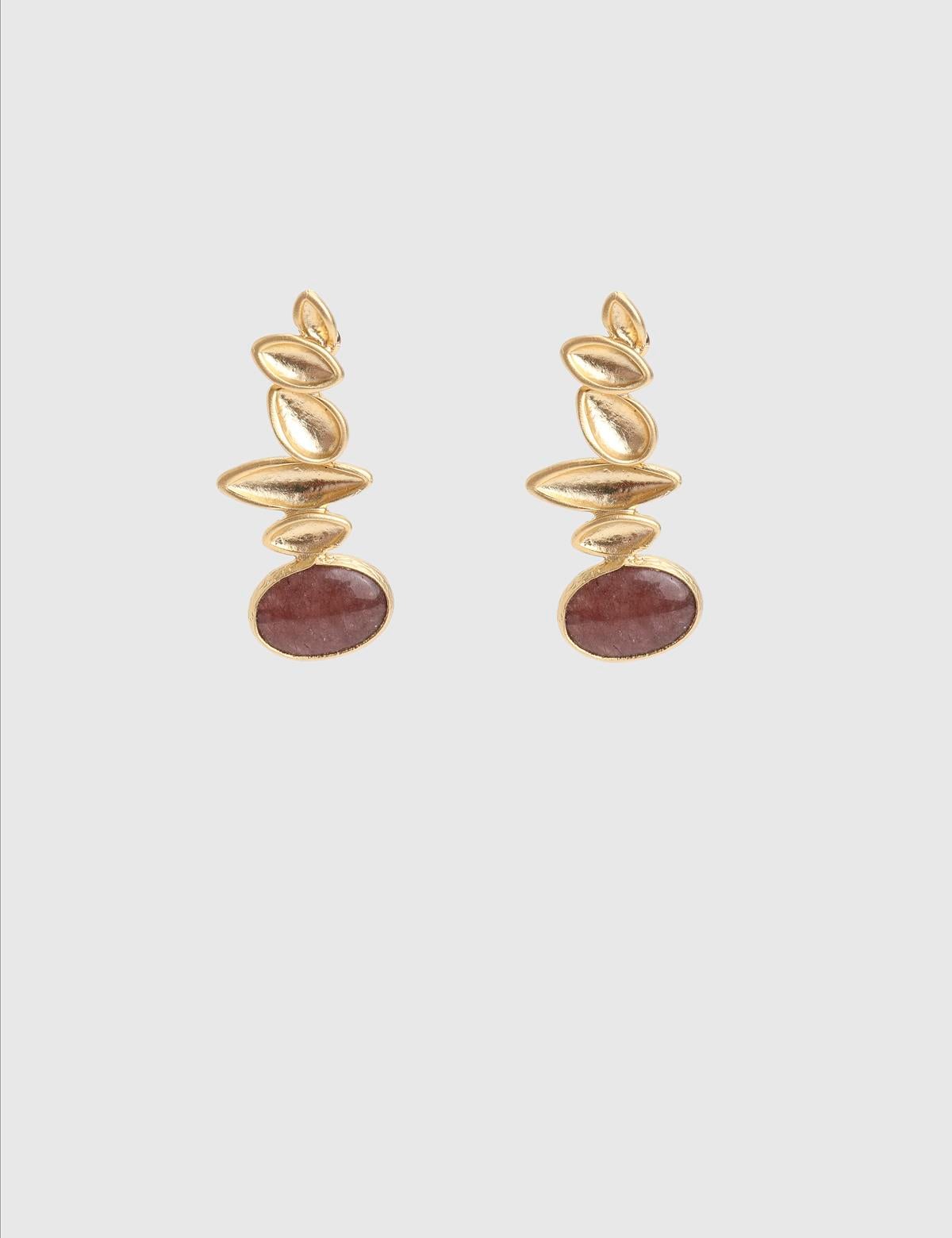 Salut Gold Women's Earrings with Burgundy Stones