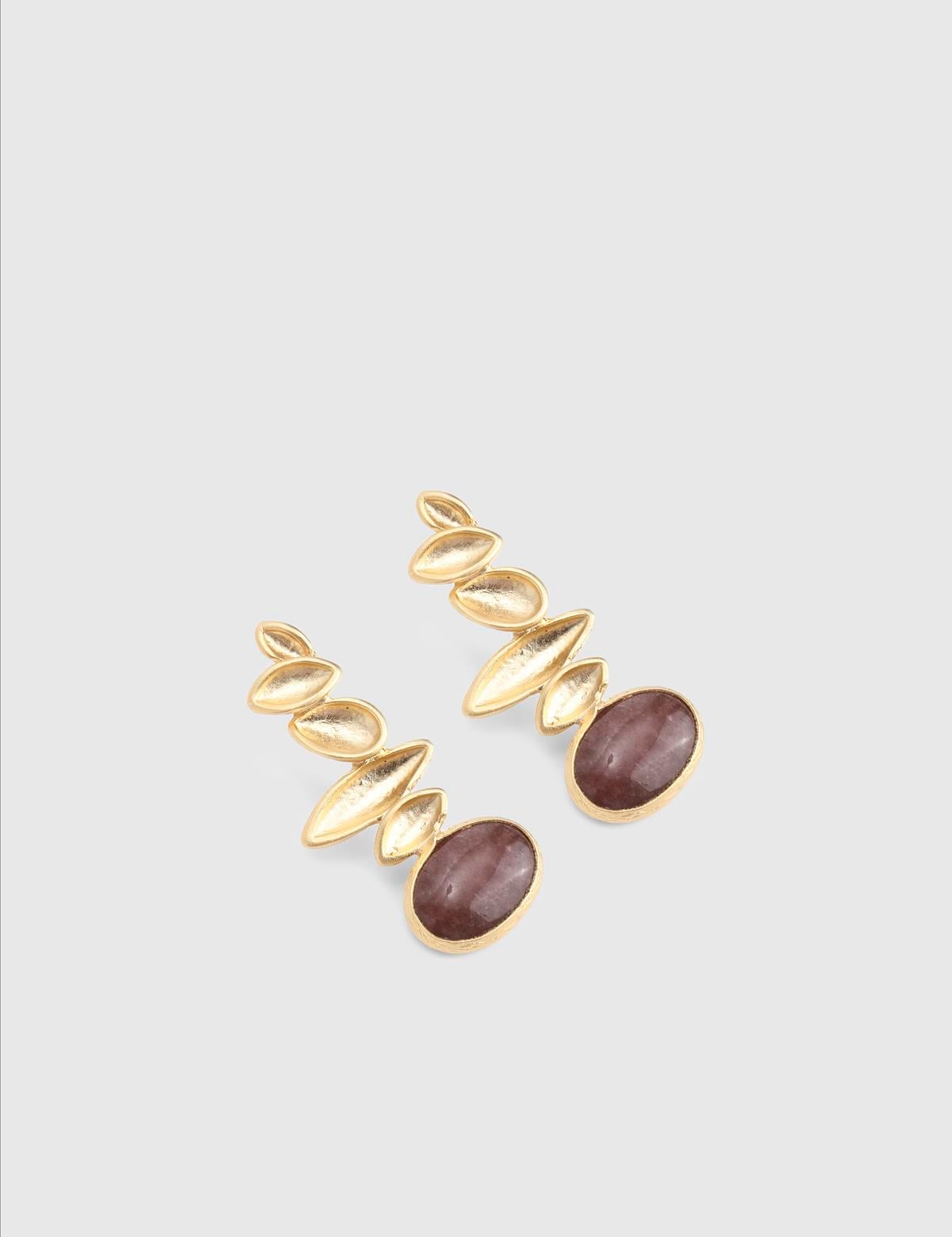 Salut Gold Women's Earrings with Burgundy Stones