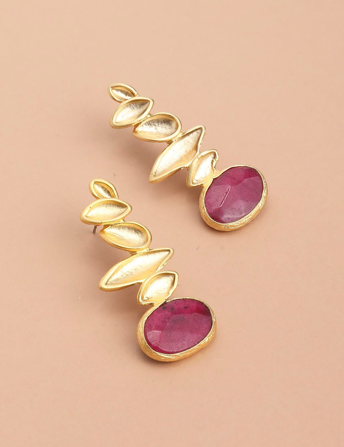 Salut Gold Women's Earrings with Purple Stones