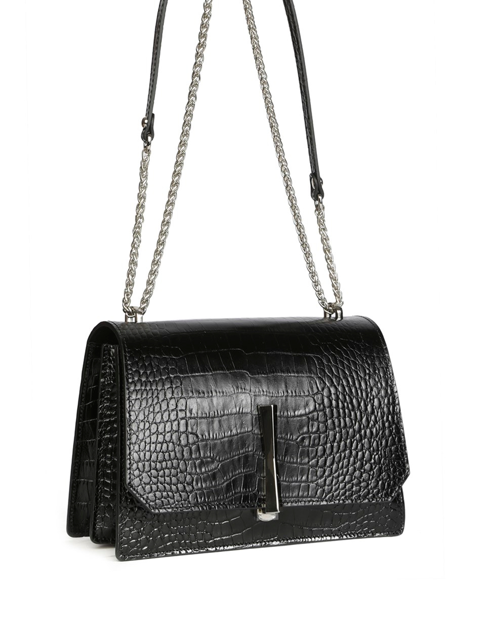 バッグ Roen leather west shoulderbag crocodile Selima Women's Shoulder Bag Black Crocodile - İLVİ