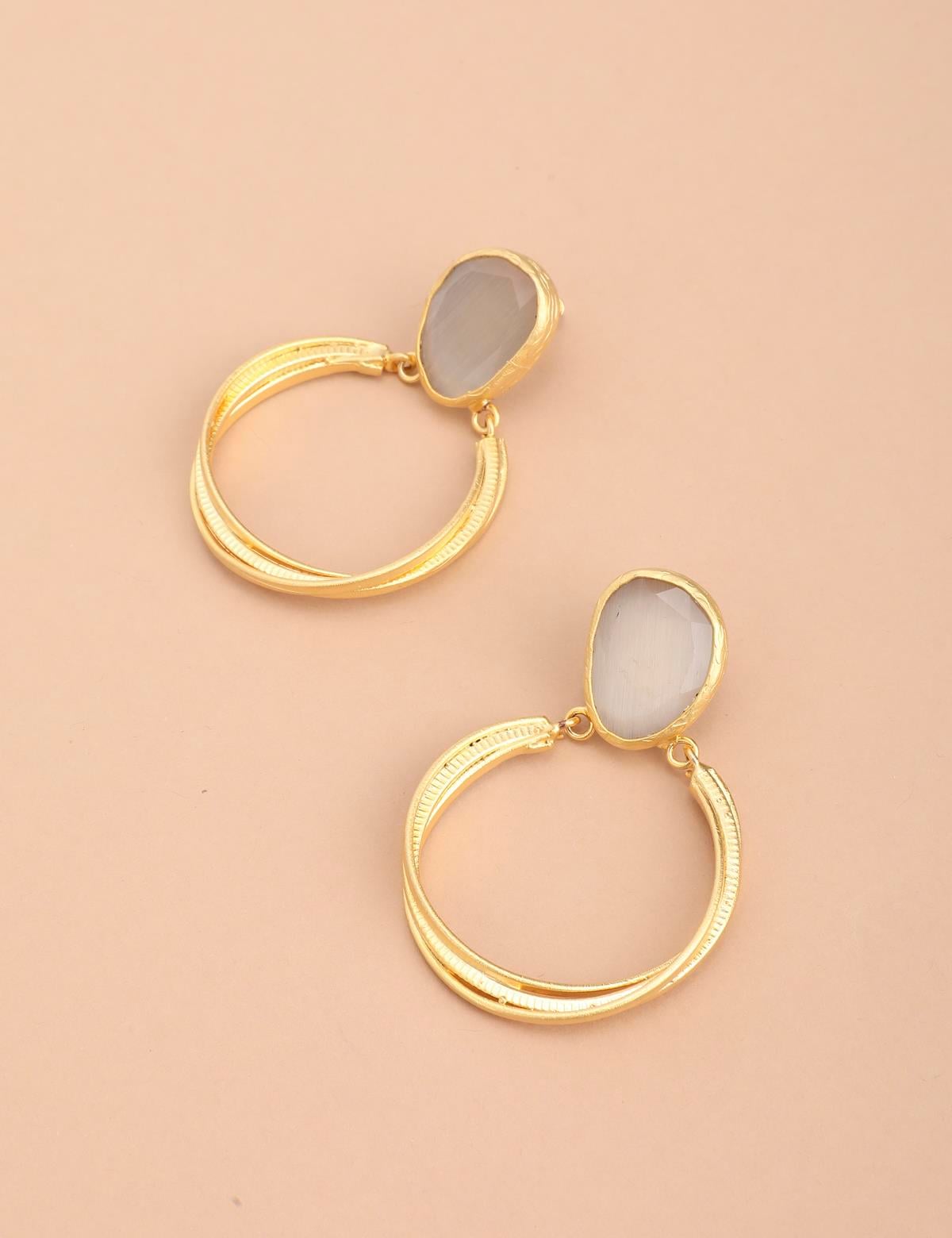 Sevit Gold Women's Earrings with Clear Stones