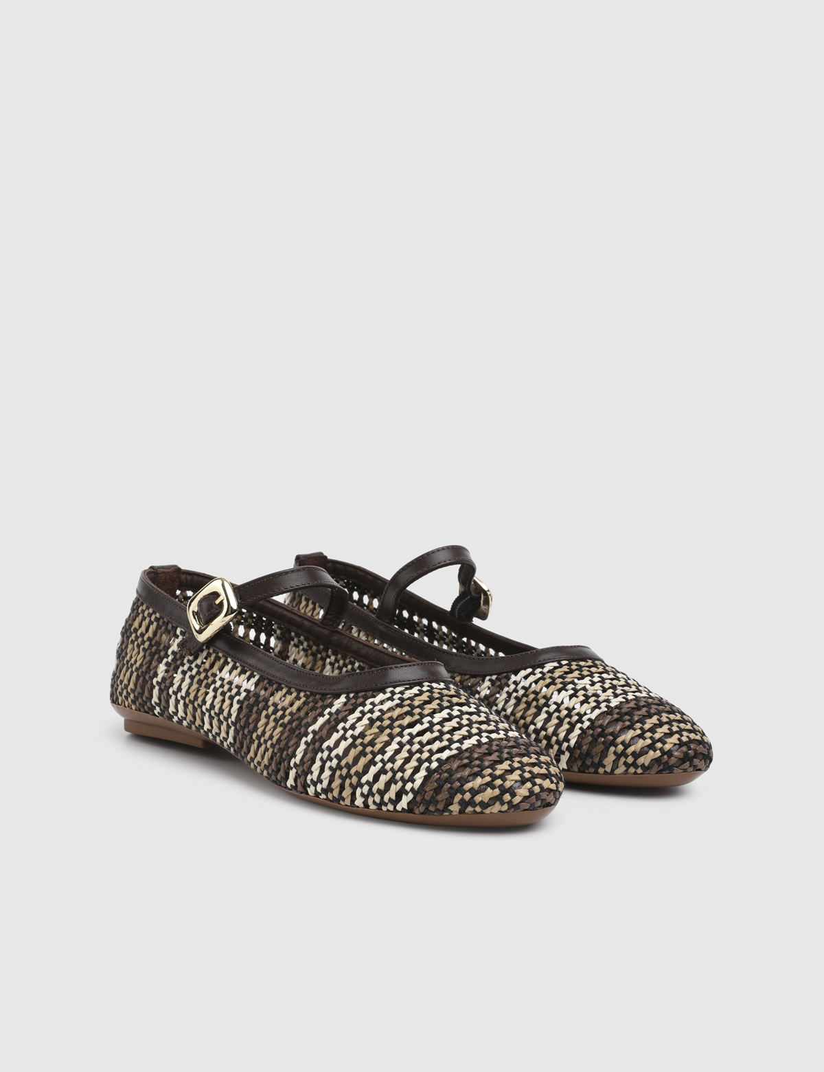Sian Brown Leather Straw Women's Ballerina