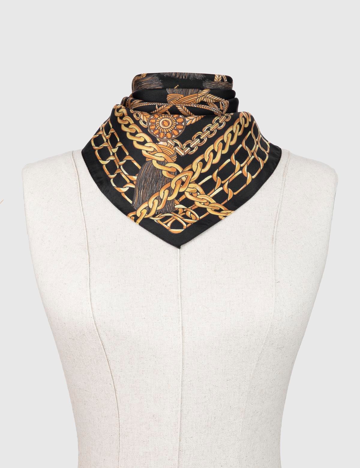 Solros Black-Mustard Silk Twill Women's Scarf