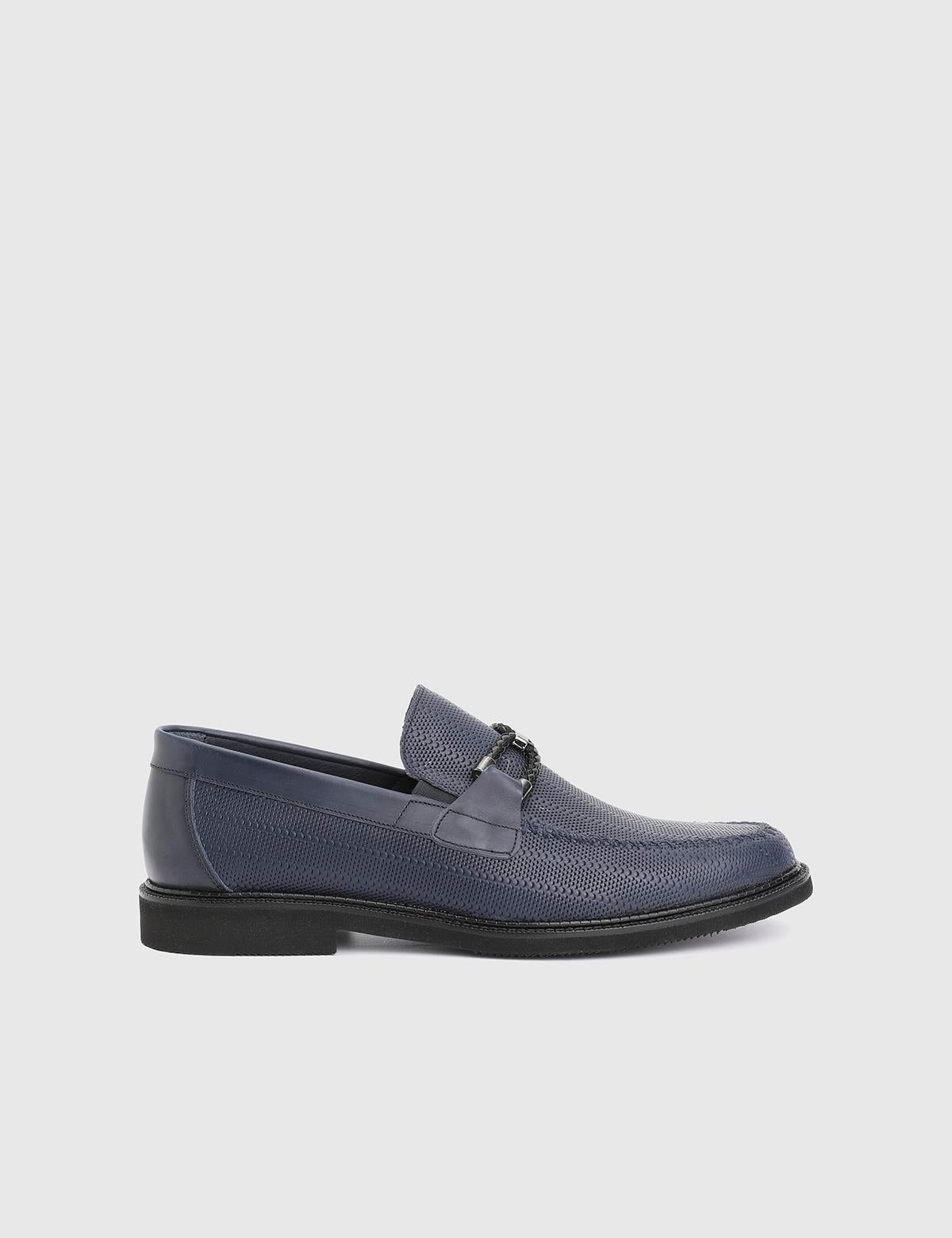 Spiro Navy Blue Printed Leather Men's Loafer