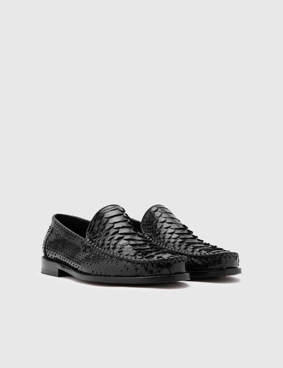 Srosh Black Snake Leather Men's Classic Shoe