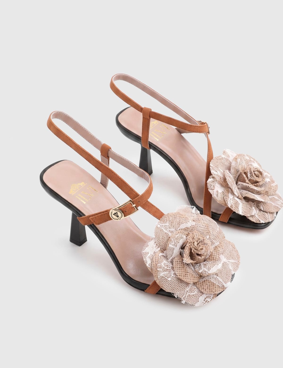 Sylis Saddle Brown Suede Leather Women's Heeled Sandal