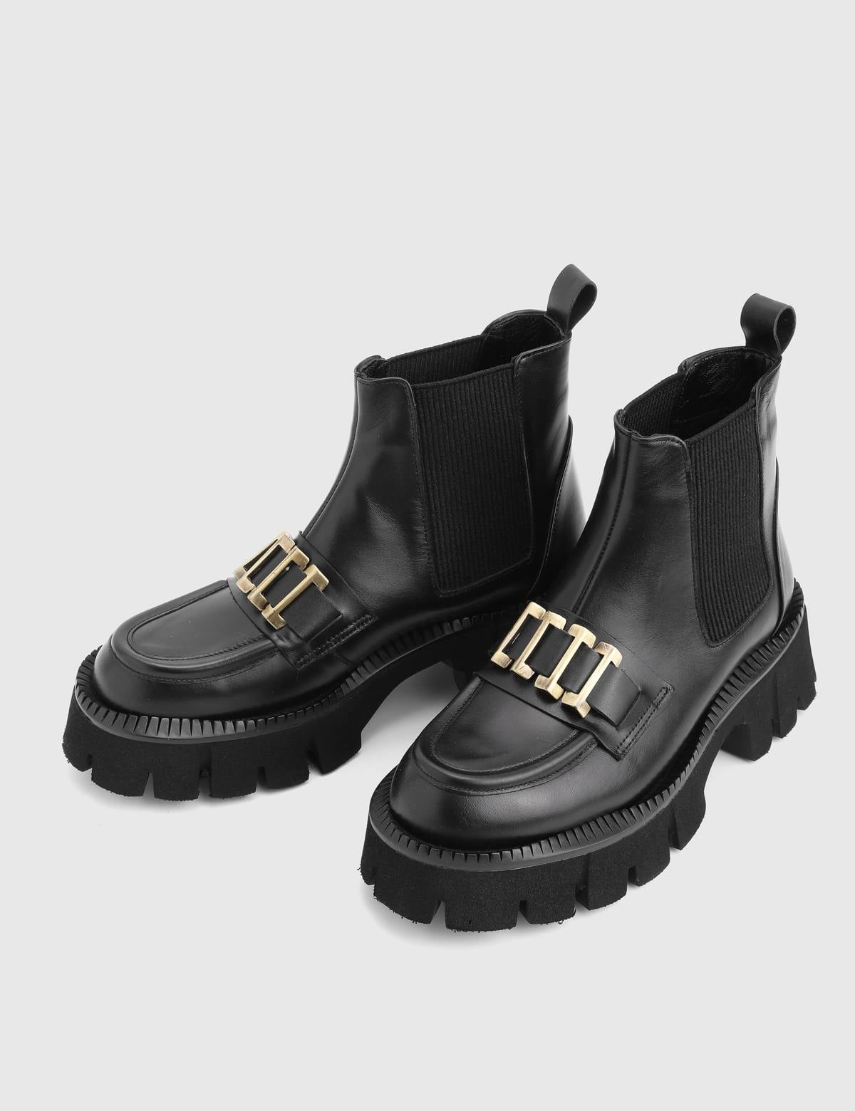 Tasya Black Leather Women's Boot