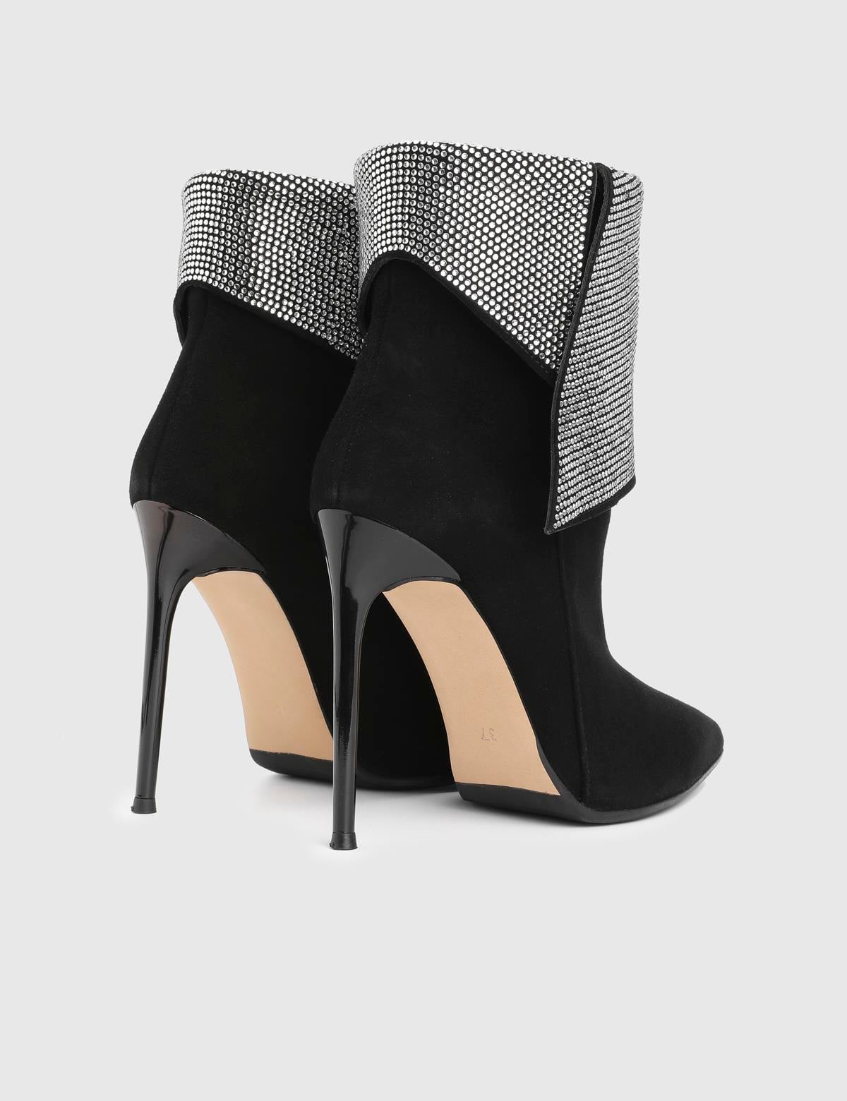 Tenerife Black Suede Leather Women's Heeled Boot