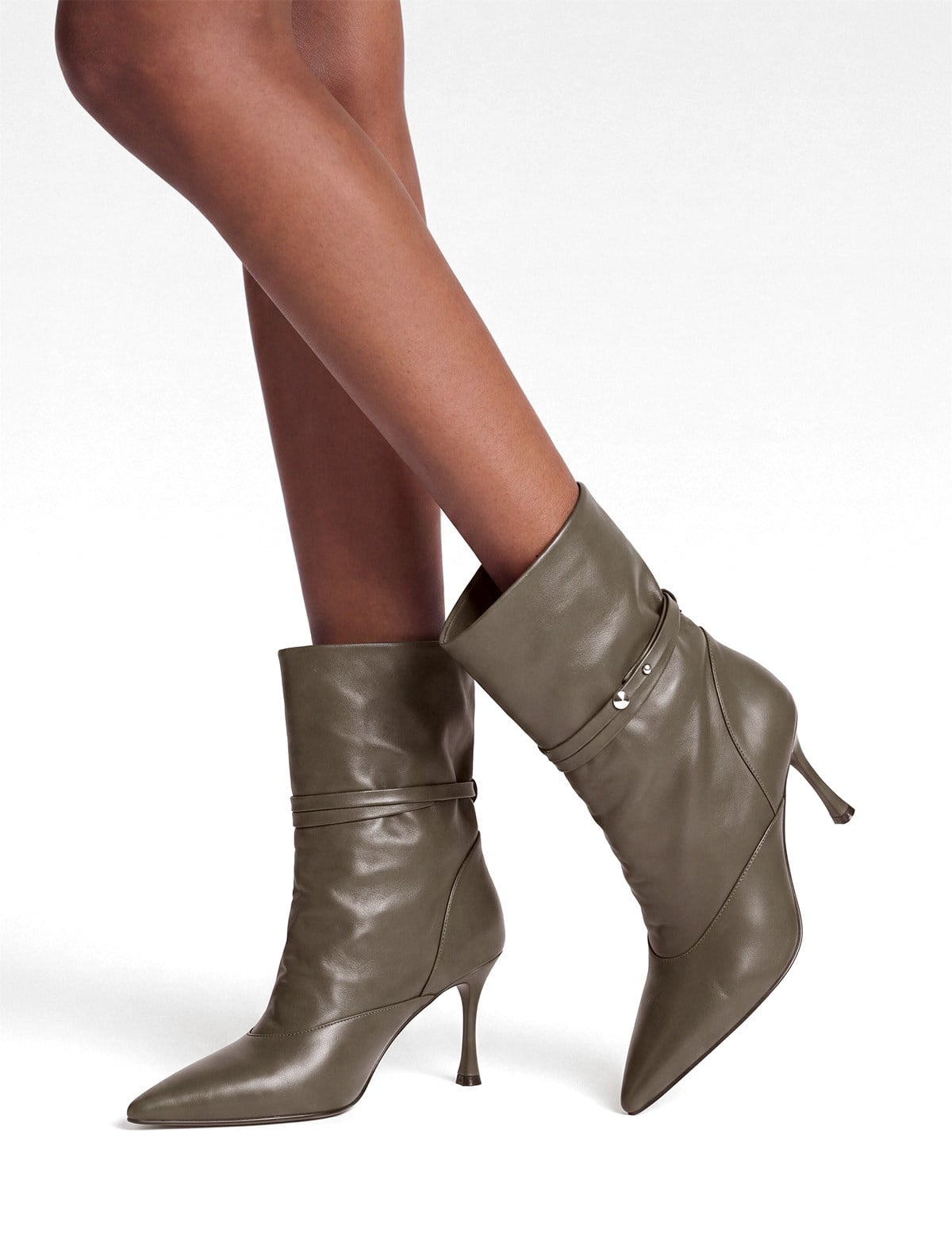 Thea Genuine Leather Women's Khaki Heeled Boots