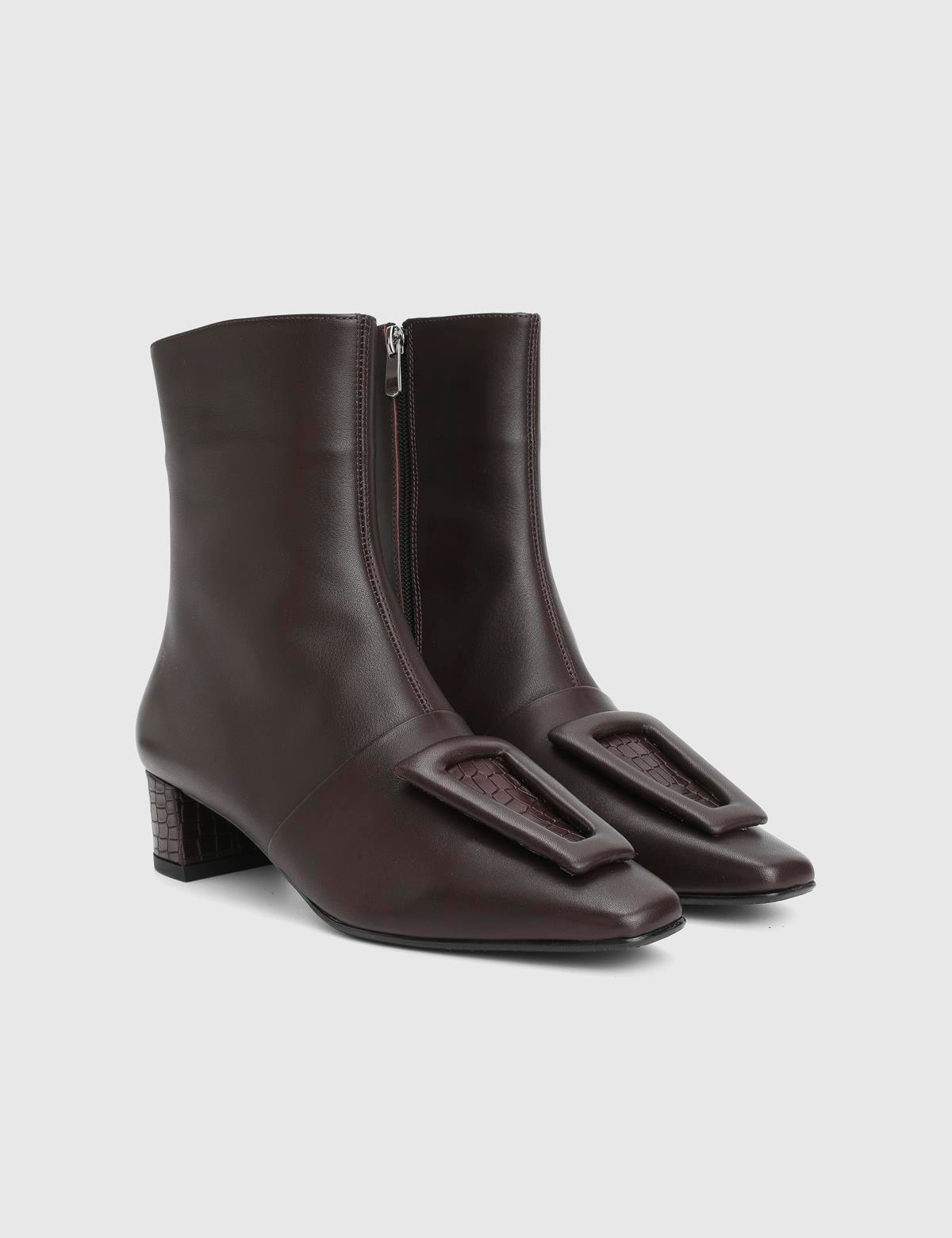 Tienta Brown Crocodile Leather Women's Heeled Boot