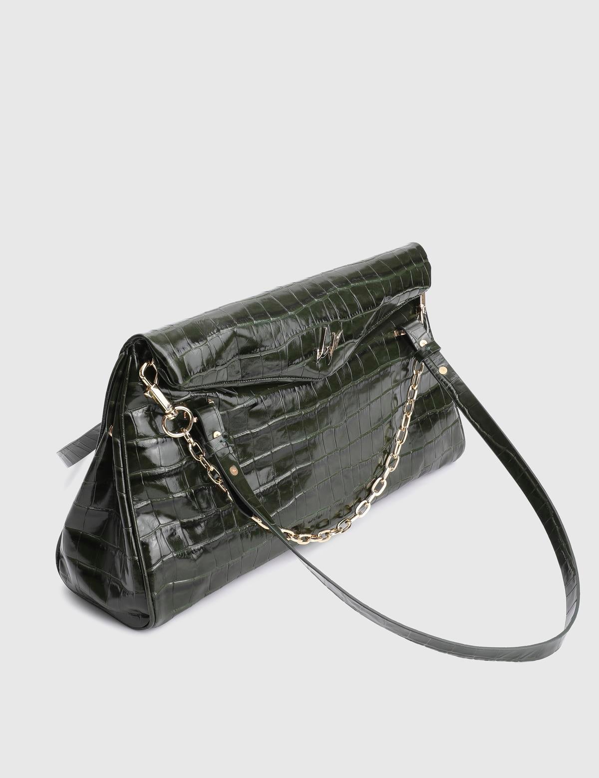 Toby Green Leather Crocodile Women's Shoulder Bag