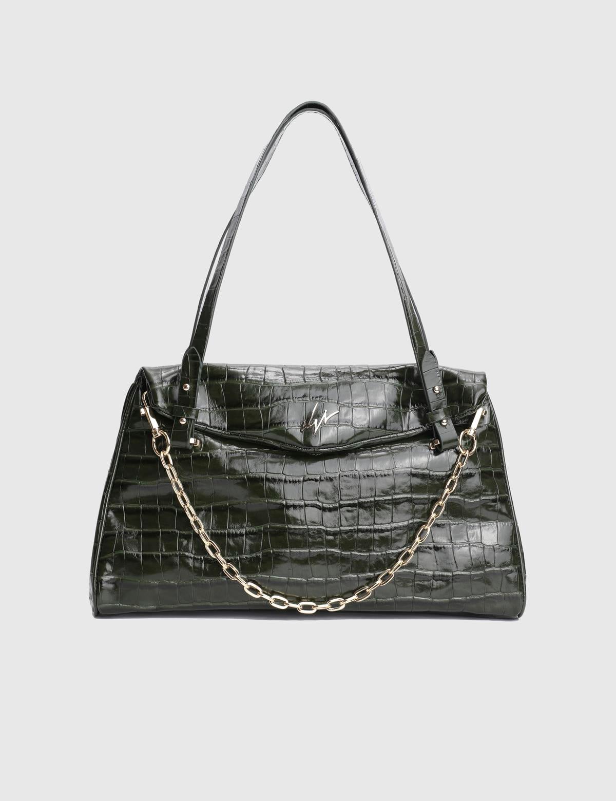 Toby Green Leather Crocodile Women's Shoulder Bag
