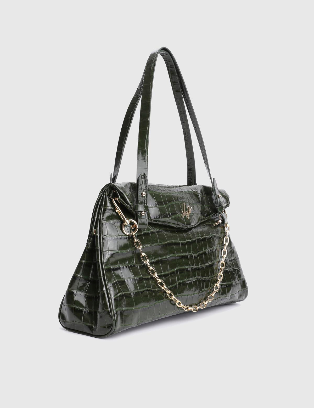 Toby Green Leather Crocodile Women's Shoulder Bag
