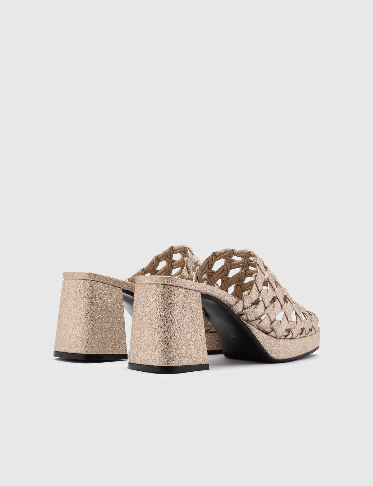 Tormey Gold Printed Leather Women's Heeled Slide