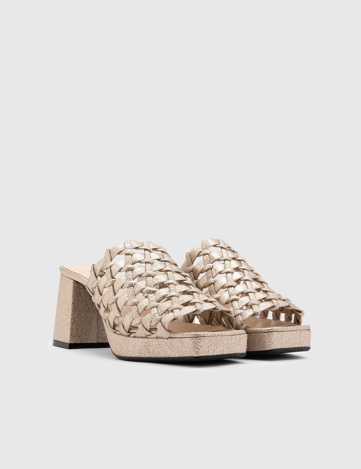 Tormey Gold Printed Leather Women's Heeled Slide
