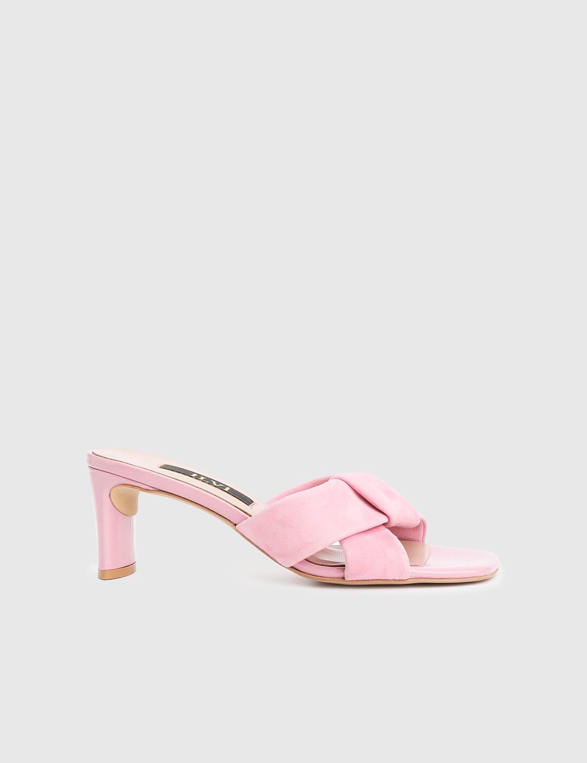 Trina Pink Suede Leather Women's Heeled Slide