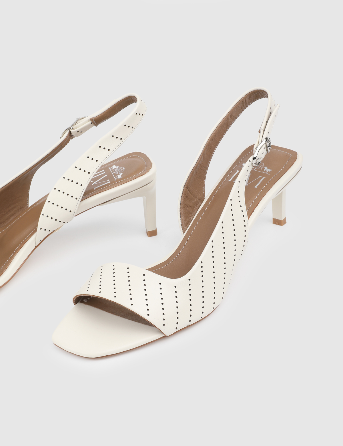 Viora Cream Leather Women's Heeled Sandal