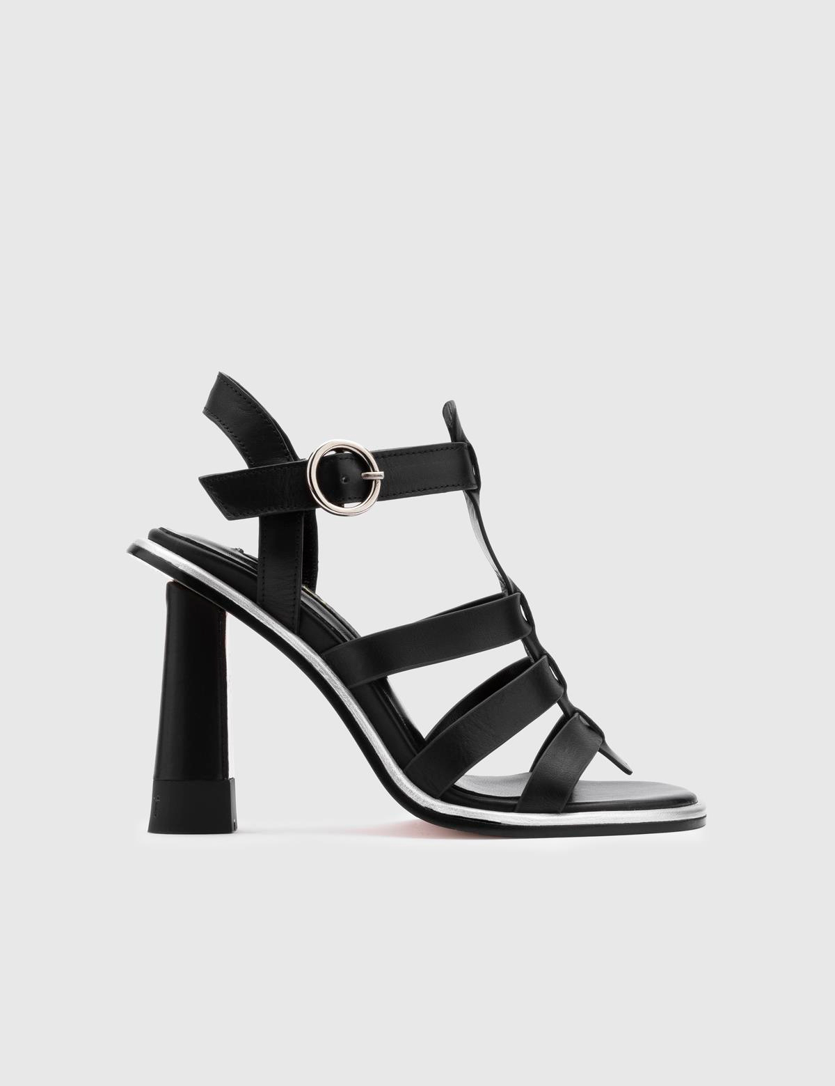 Vitale Black Leather Women's Heeled Sandal
