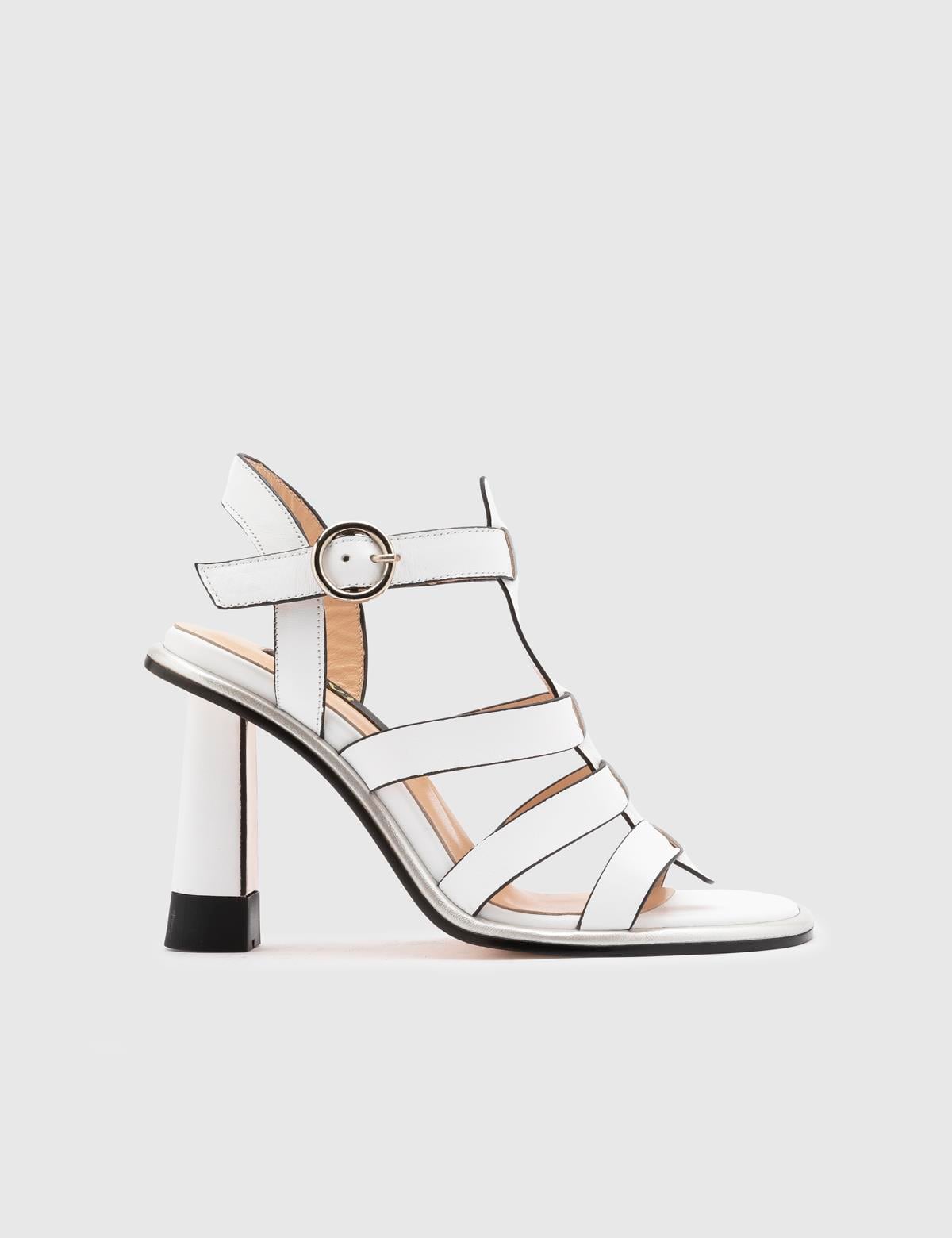 Vitale White Leather Women's Heeled Sandal