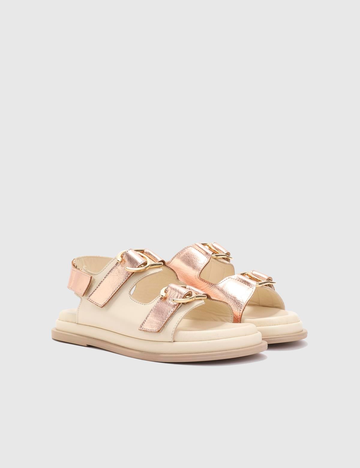 Vladıka Beige Leather Women's Sandal