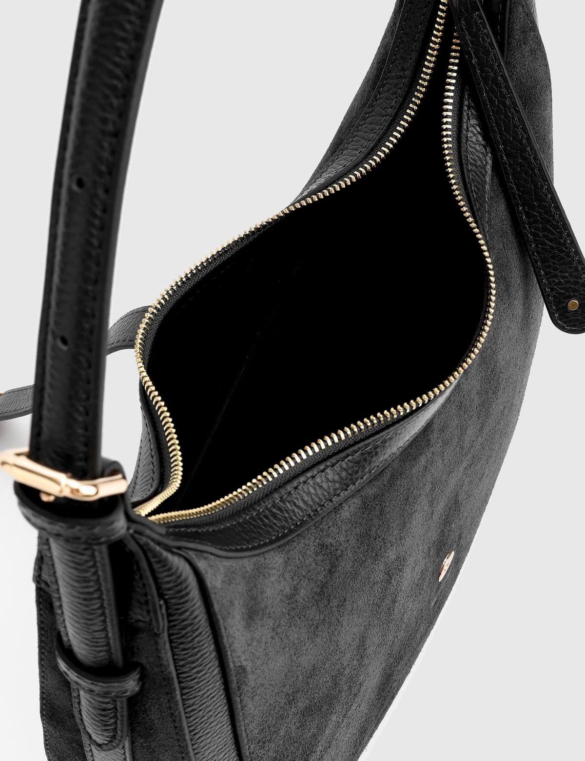Vlasyi Black Suede Floater Leather Women's Shoulder Bag