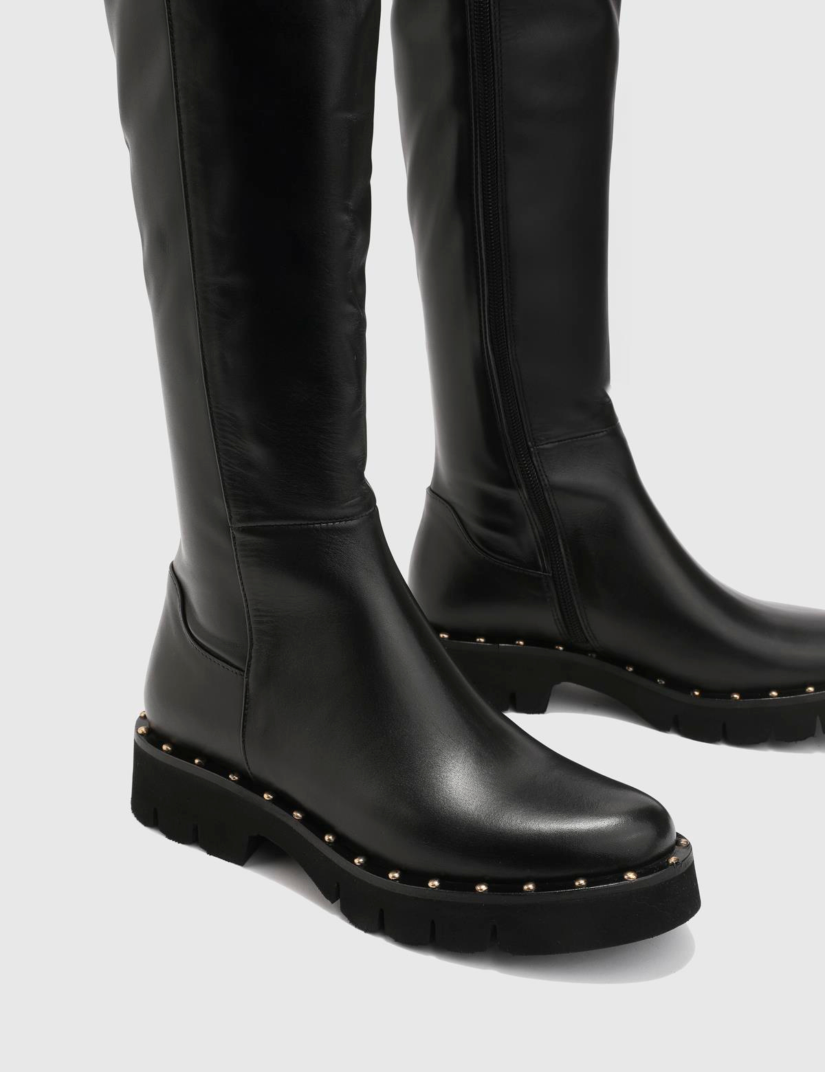 Vorbessa Black Leather Women's High Boot