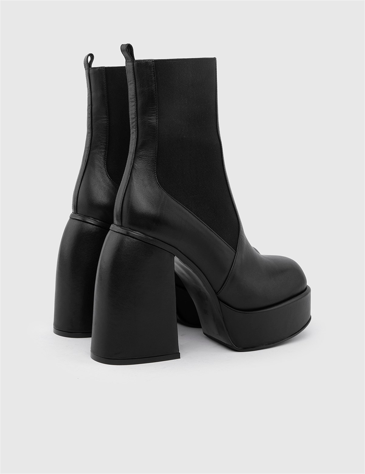 Wolf Black Leather Women's Heeled Boot - İLVİ