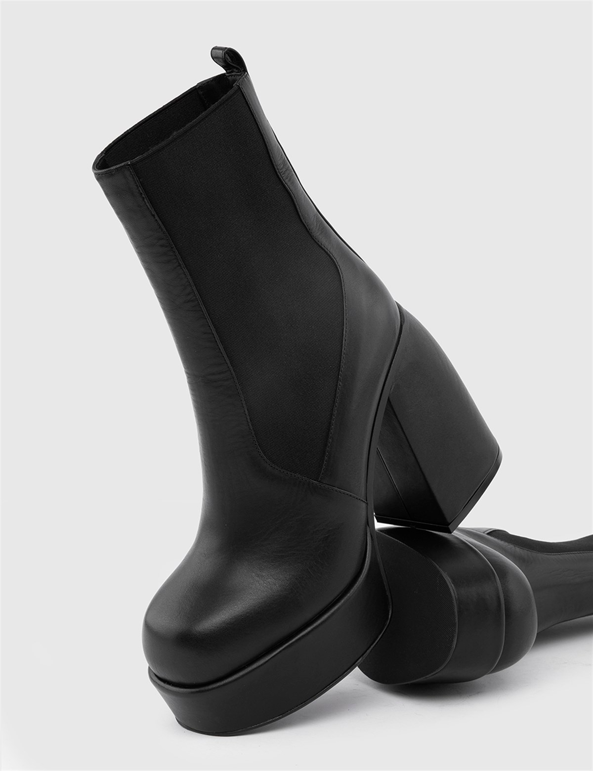 Wolf Black Leather Women's Heeled Boot - İLVİ