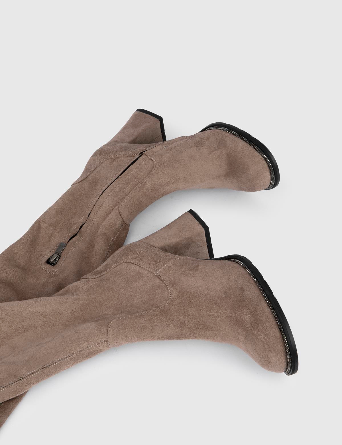 Yago Grey Suede Leather Women's Heeled High Boot