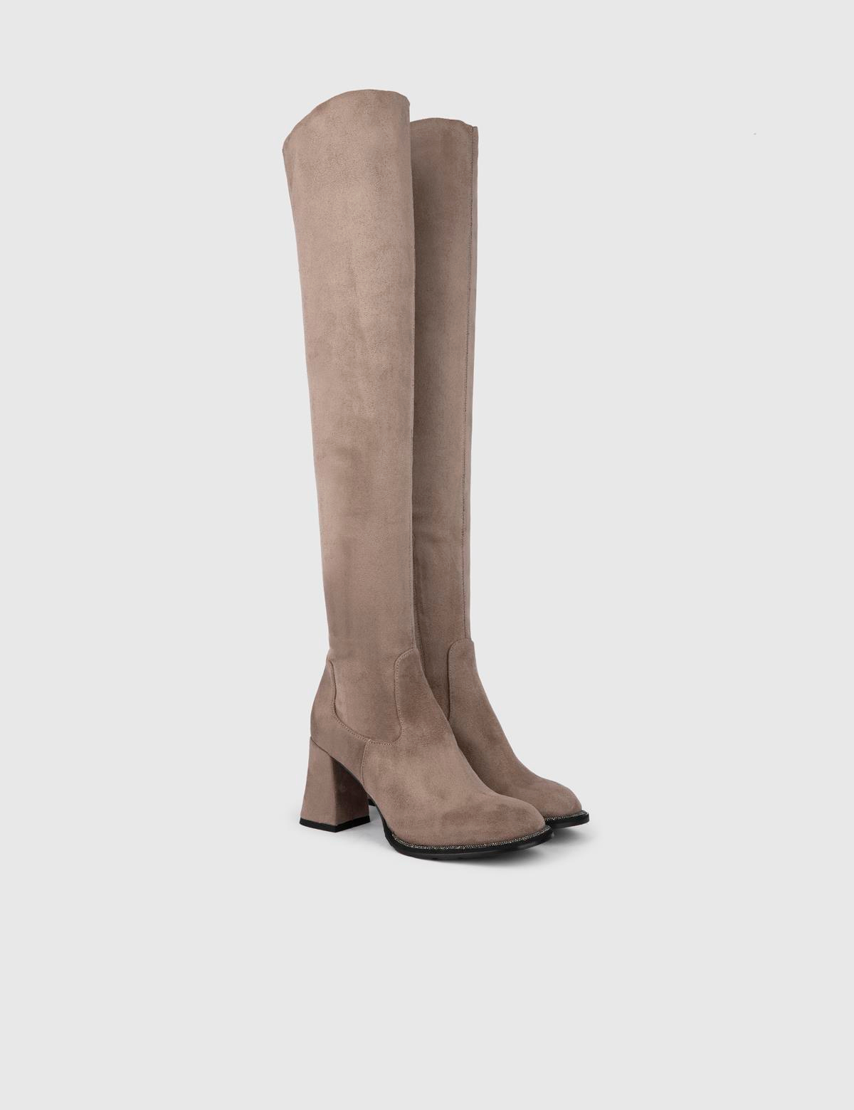 Yago Grey Suede Leather Women's Heeled High Boot