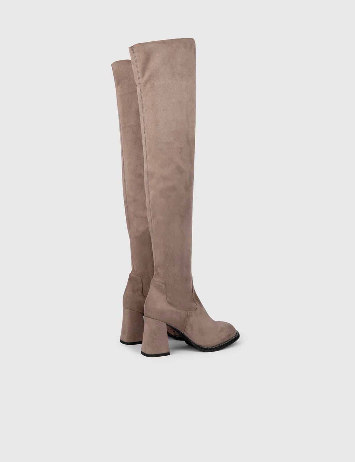 Yago Grey Suede Leather Women's Heeled High Boot